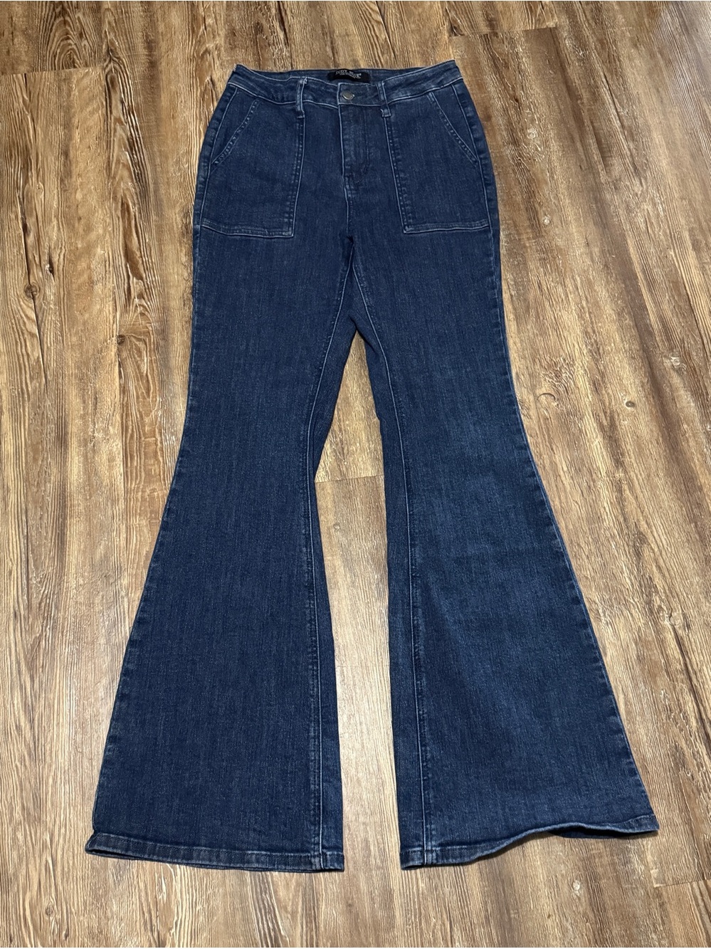 Judy Blue Flare Fit Jeans Women's 5/27 Dark Wash Utility Pocket High Rise Denim
